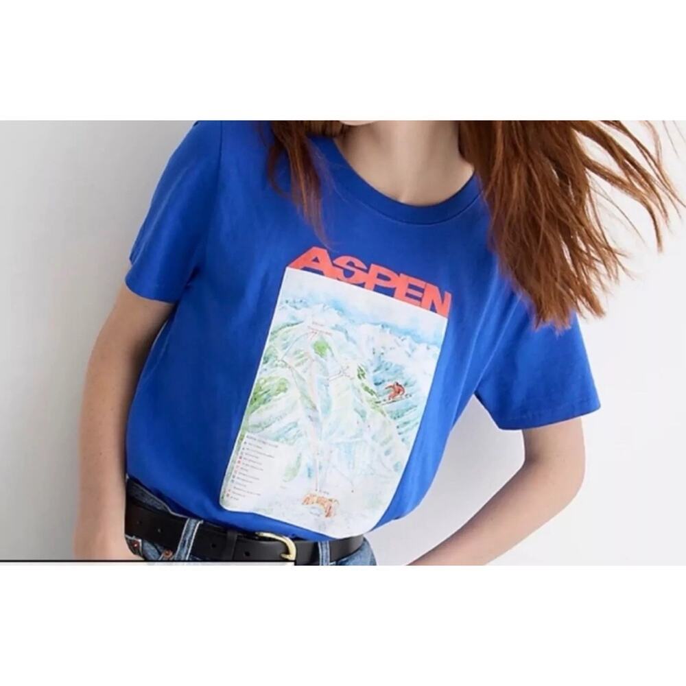 J.Crew Blue Aspen Jersey Graphic T-Shirt BM870 Women's SZ S - NWT
